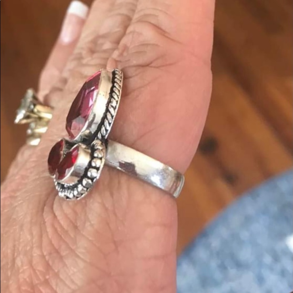 EUC Sterling Silver Garnet and Pink Quartz Ring sz 8 - Picture 2 of 5